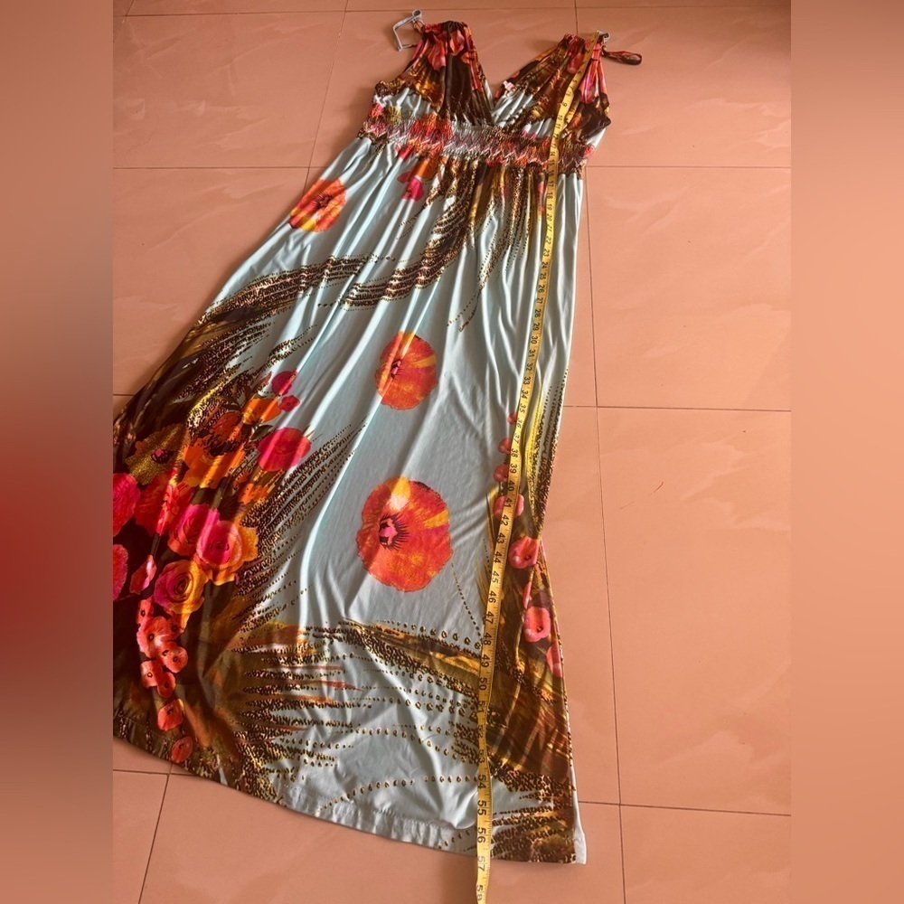 MORE FEEL FLORAL MAXI PLUS SIZE DRESS 4XL BOHO BOHEMIAN SUMMER BLUE - Picture 13 of 16